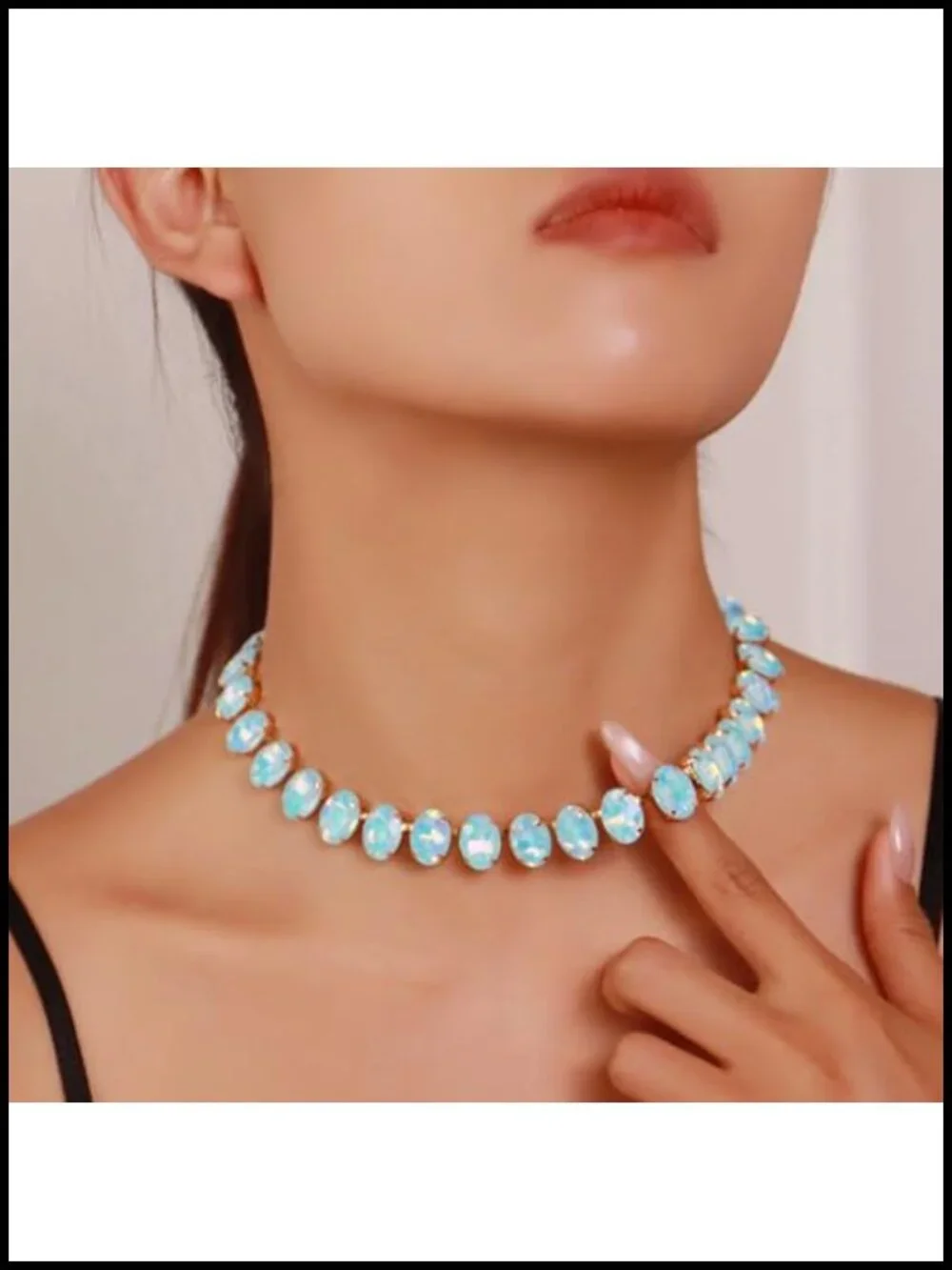 Oval Crystal Rhinestone Choker Necklace Wedding Bridal Jewelry